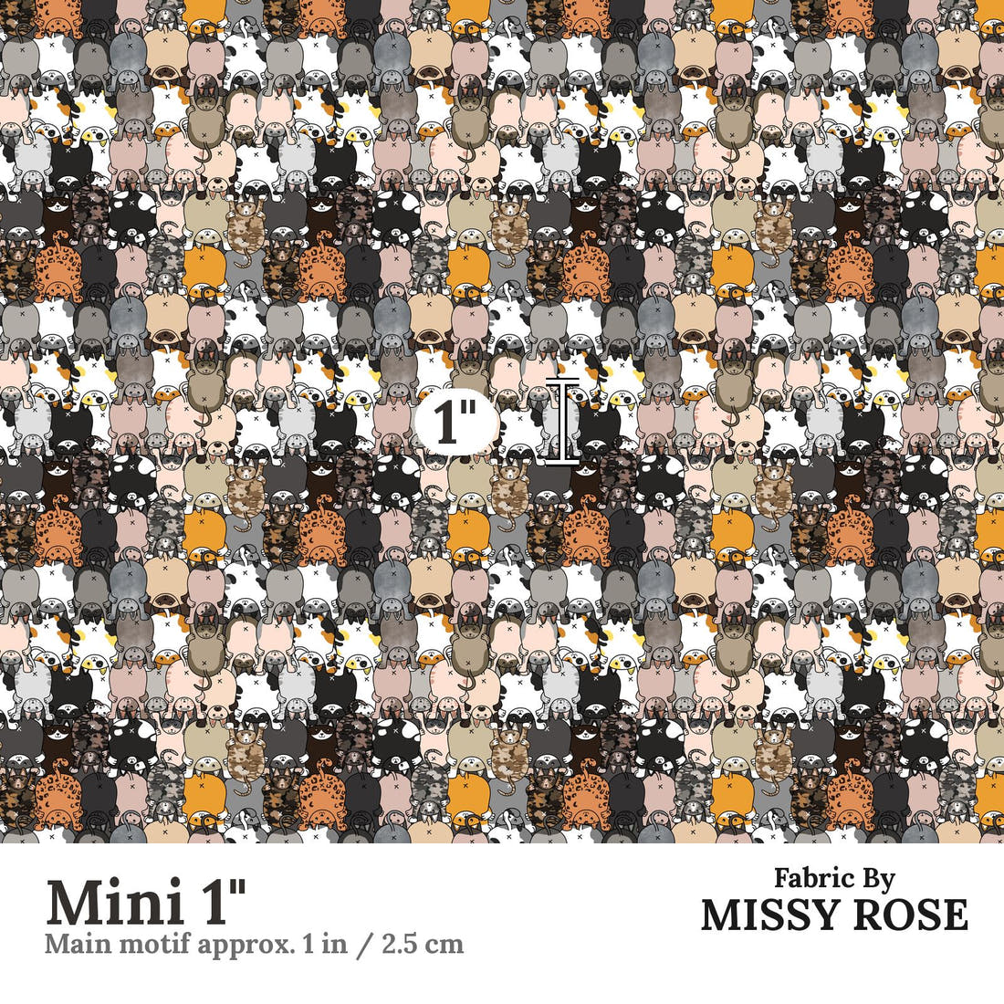 Design 146 Catt Butt Fabric Mini 1" - print scale | Fabric by Missy Rose