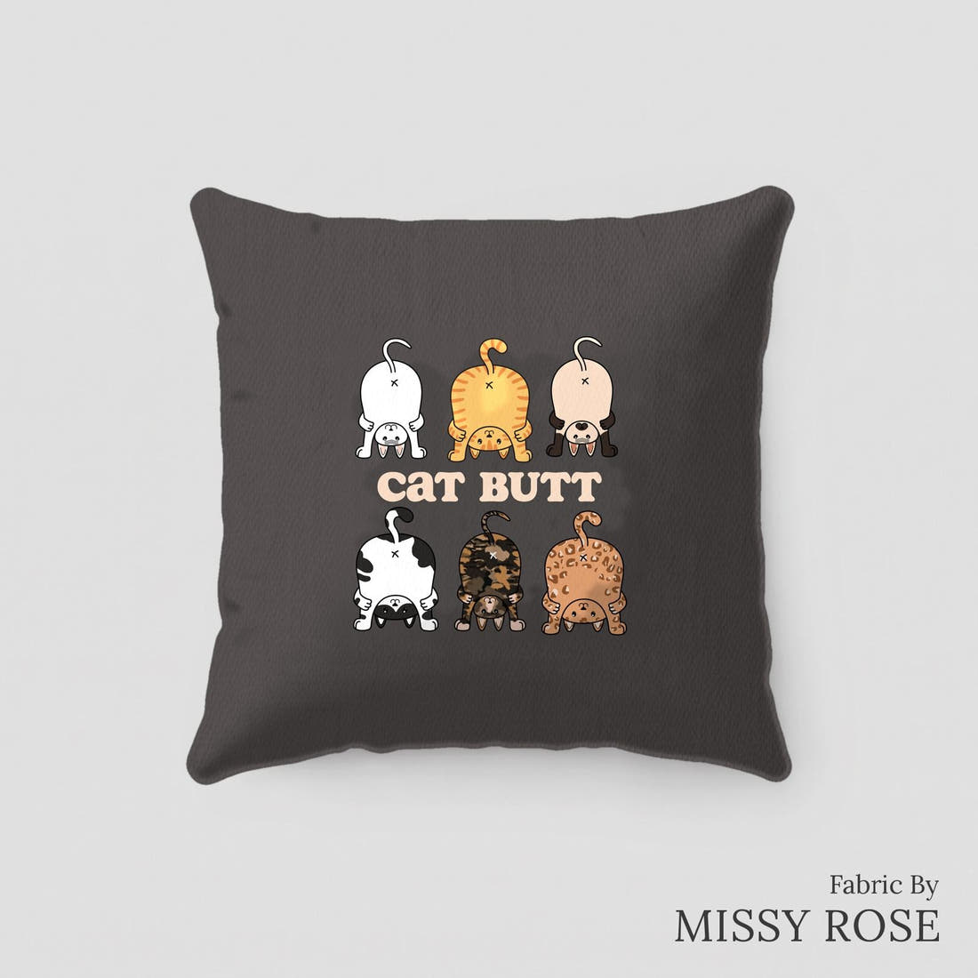 Design 146 Catt Butt Panel sewn into a cushion – see how the panel looks made up | Fabric by Missy Rose