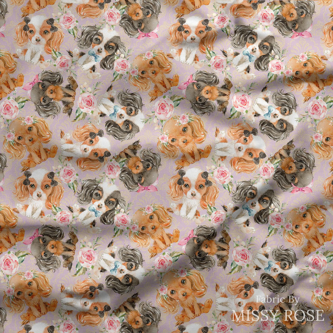 Design 147 Cute Dogs Fabric draped fabric mockup – custom printed fabric by the metre | Fabric by Missy Rose