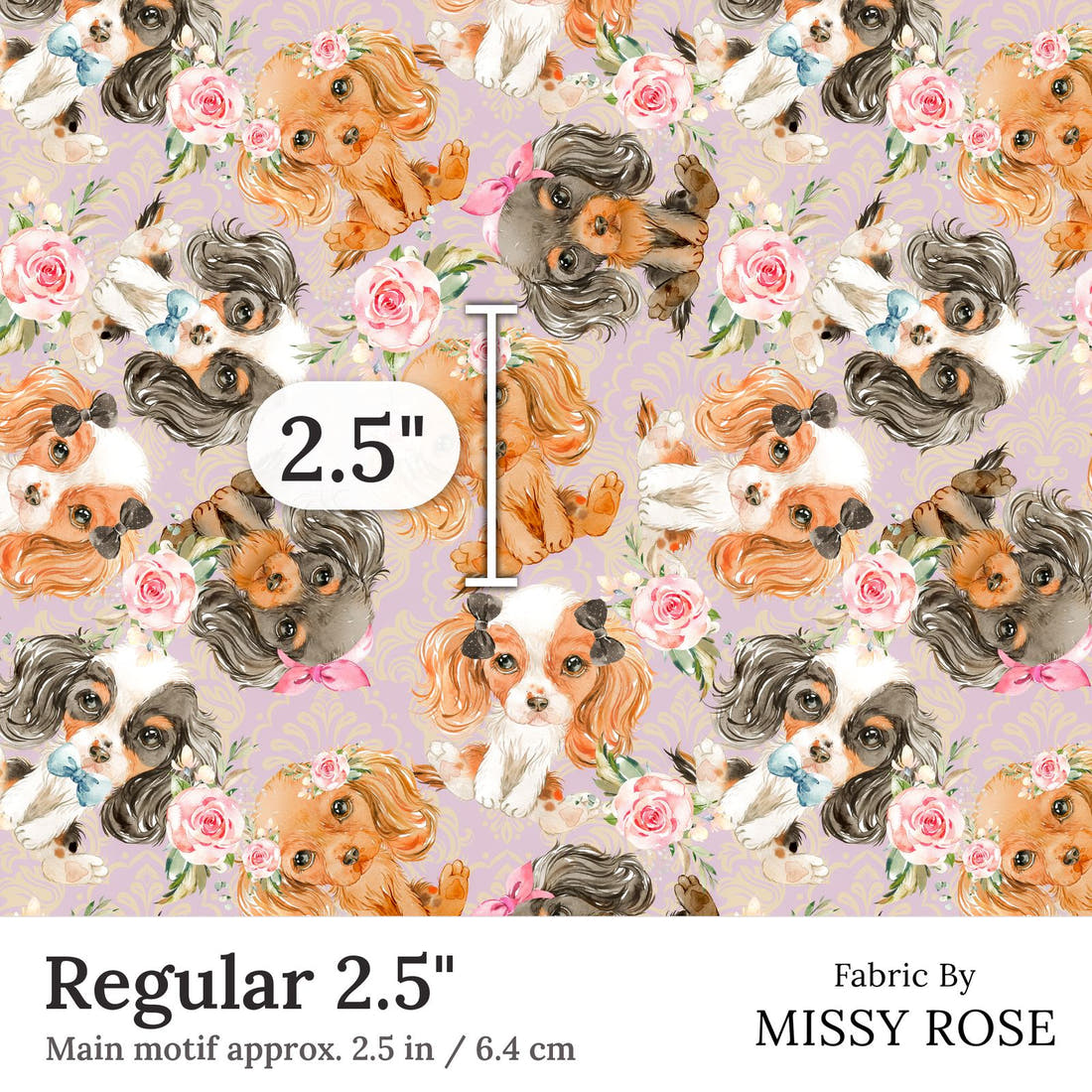 Design 147 Cute Dogs Fabric Regular 2.5 inch print scale guide | Fabric by Missy Rose