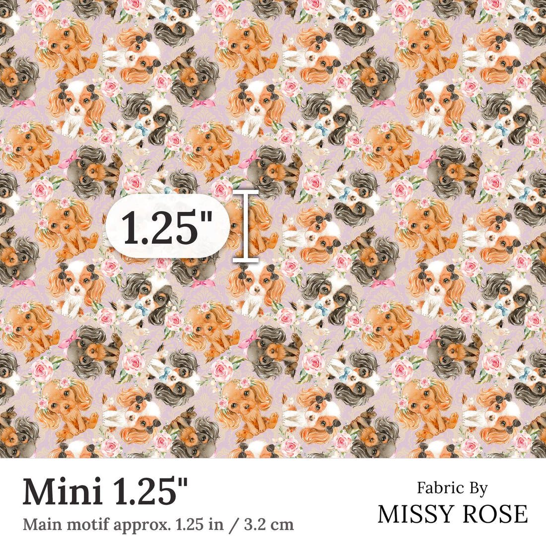 Design 147 Cute Dogs Fabric Mini 1.25 inch print scale guide | Fabric by Missy Rose