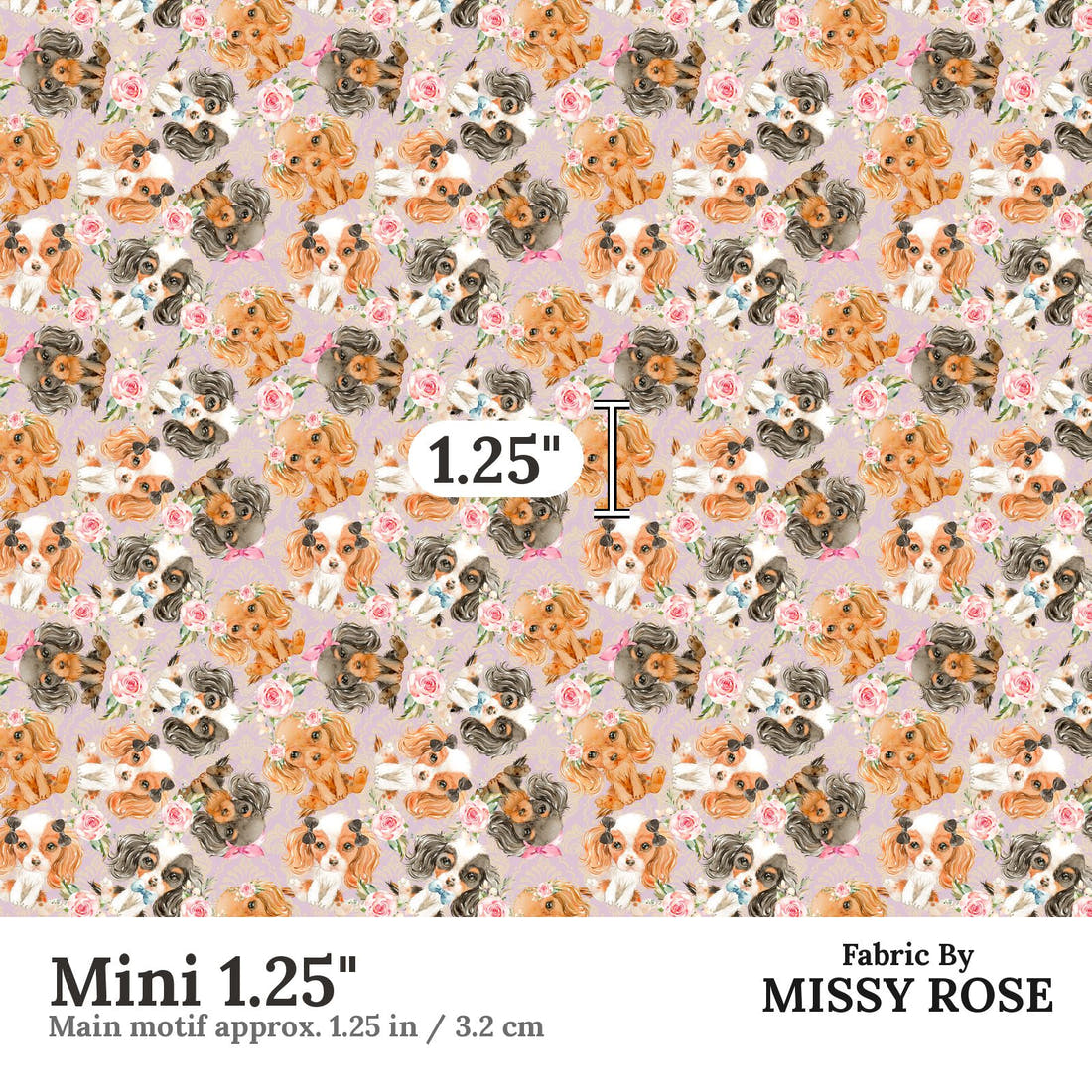 Design 147 Cute Dogs Fabric Mini 1.25" - print scale | Fabric by Missy Rose