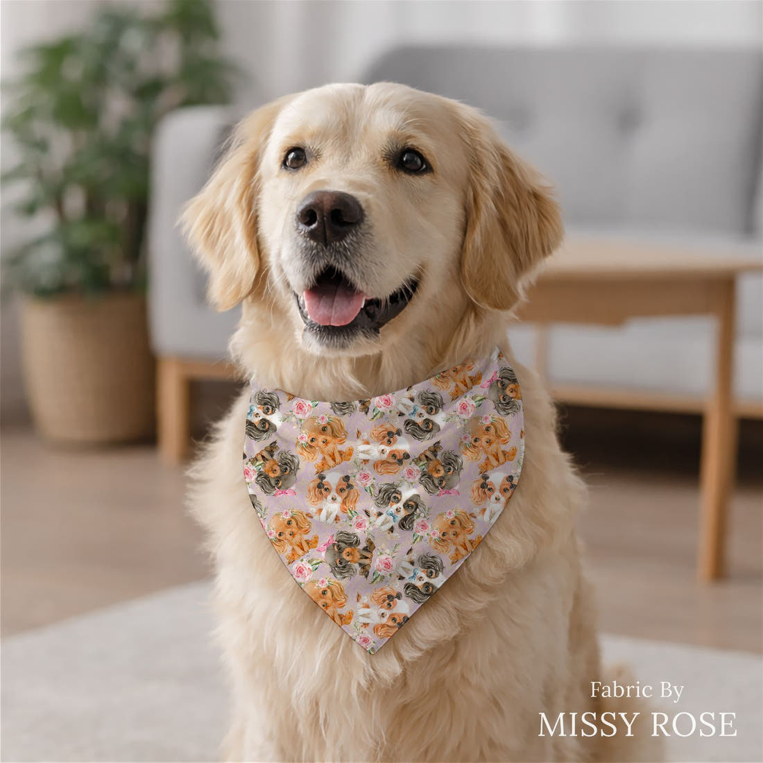 Design 147 Cute Dogs Fabric sewn into a dog bandana – see how the print looks made up | Fabric by Missy Rose