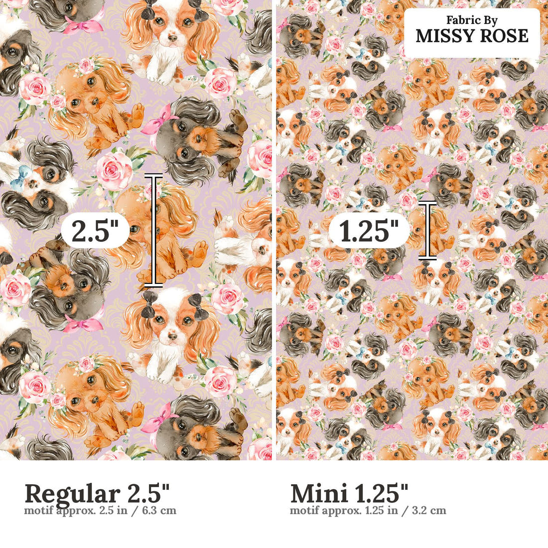 Design 147 Cute Dogs Fabric size comparison - print scale | Fabric by Missy Rose