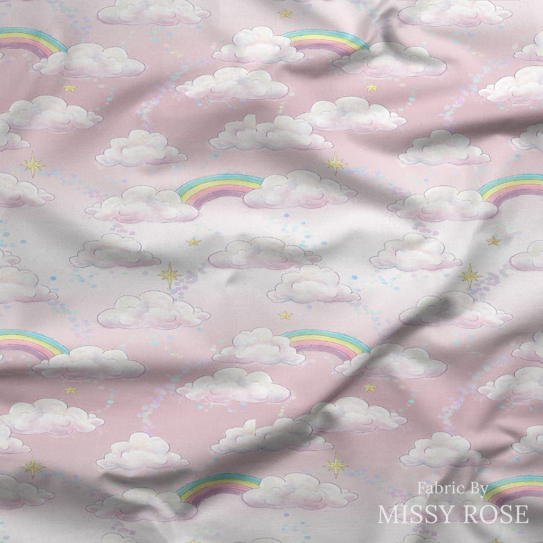 Design 149 Clouds Fabric draped fabric mockup – custom printed fabric by the metre | Fabric by Missy Rose