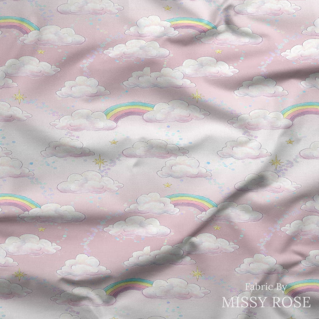 Design 149 Clouds Fabric draped fabric mockup – custom printed fabric by the metre | Fabric by Missy Rose