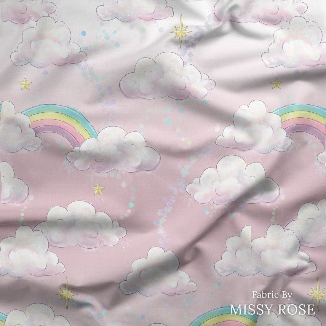 Design 149 Clouds Fabric draped fabric mockup – custom printed fabric by the metre | Fabric by Missy Rose