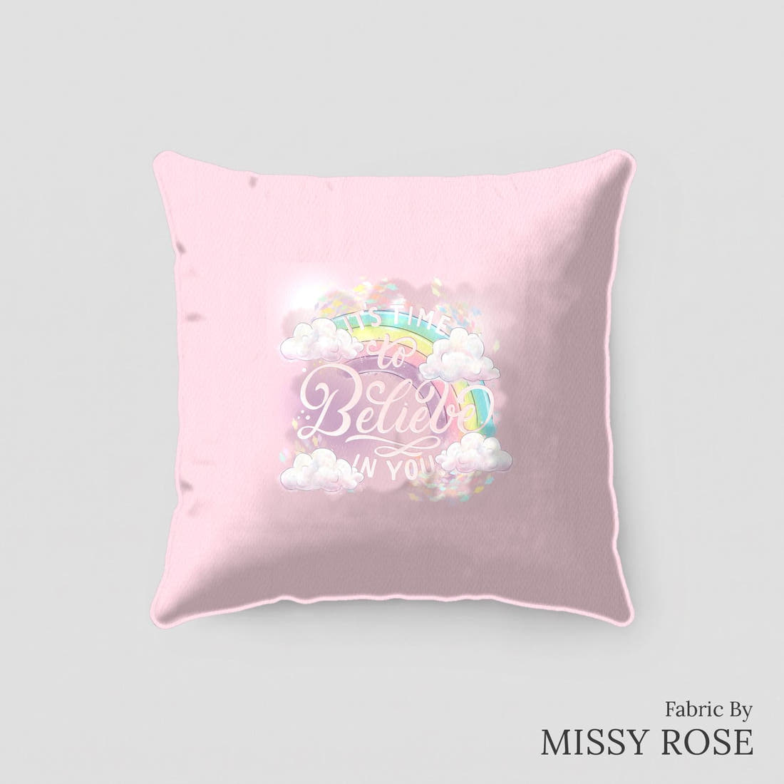 Design 149 Clouds Panel sewn into a cushion – see how the panel looks made up | Fabric by Missy Rose