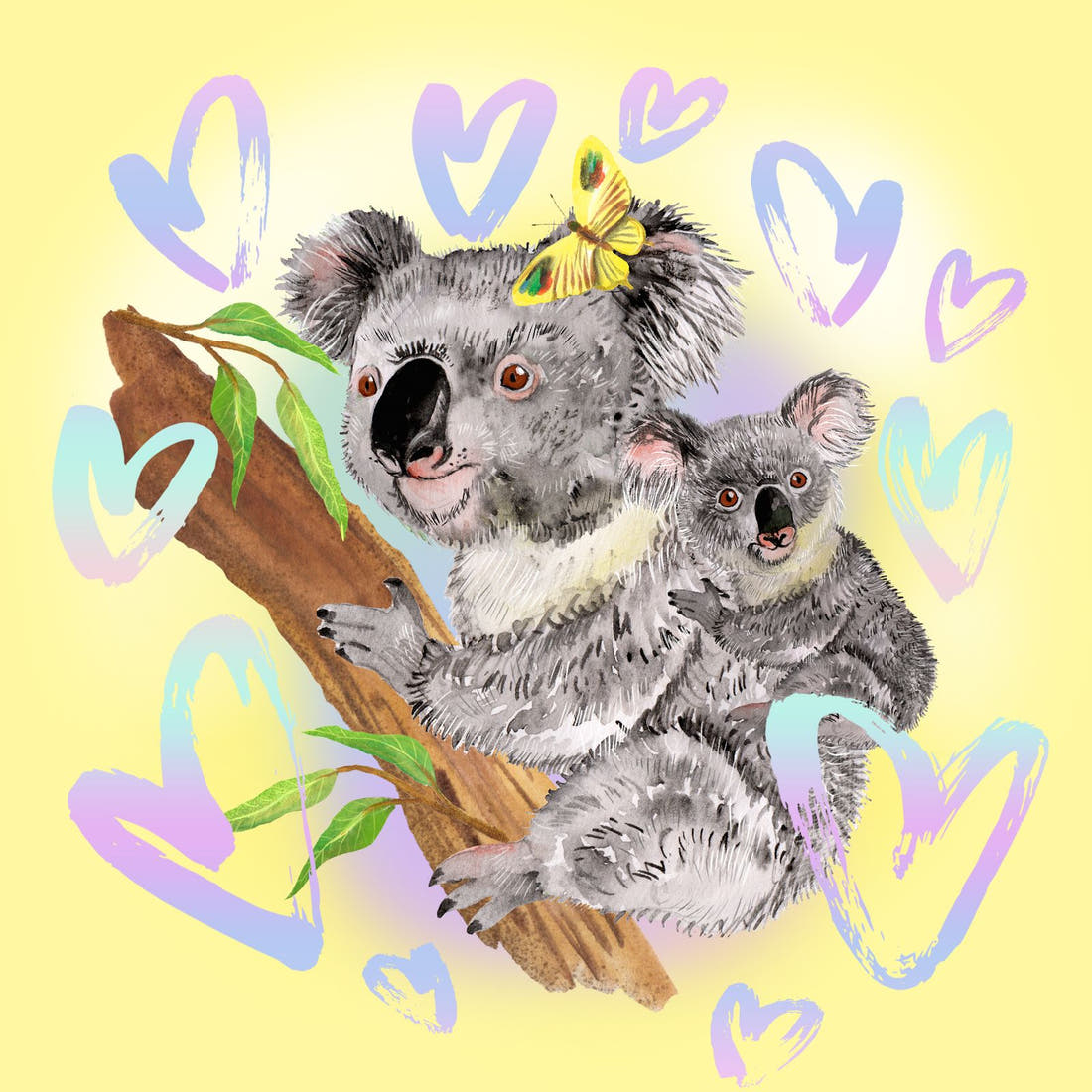 Design 15 Yellow Koala Panel – full artwork close-up of the printed picture | Fabric by Missy Rose