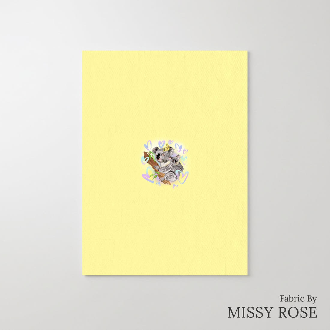 Design 15 Yellow Koala Panel – printed fabric panel with centred picture, custom printed to order | Fabric by Missy Rose