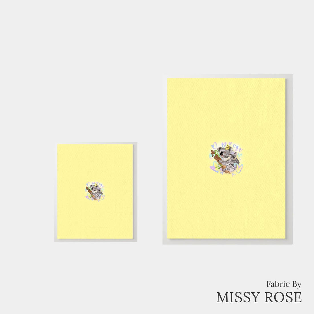 Design 15 Yellow Koala Panel – universal and adult panel sizes side by side | Fabric by Missy Rose