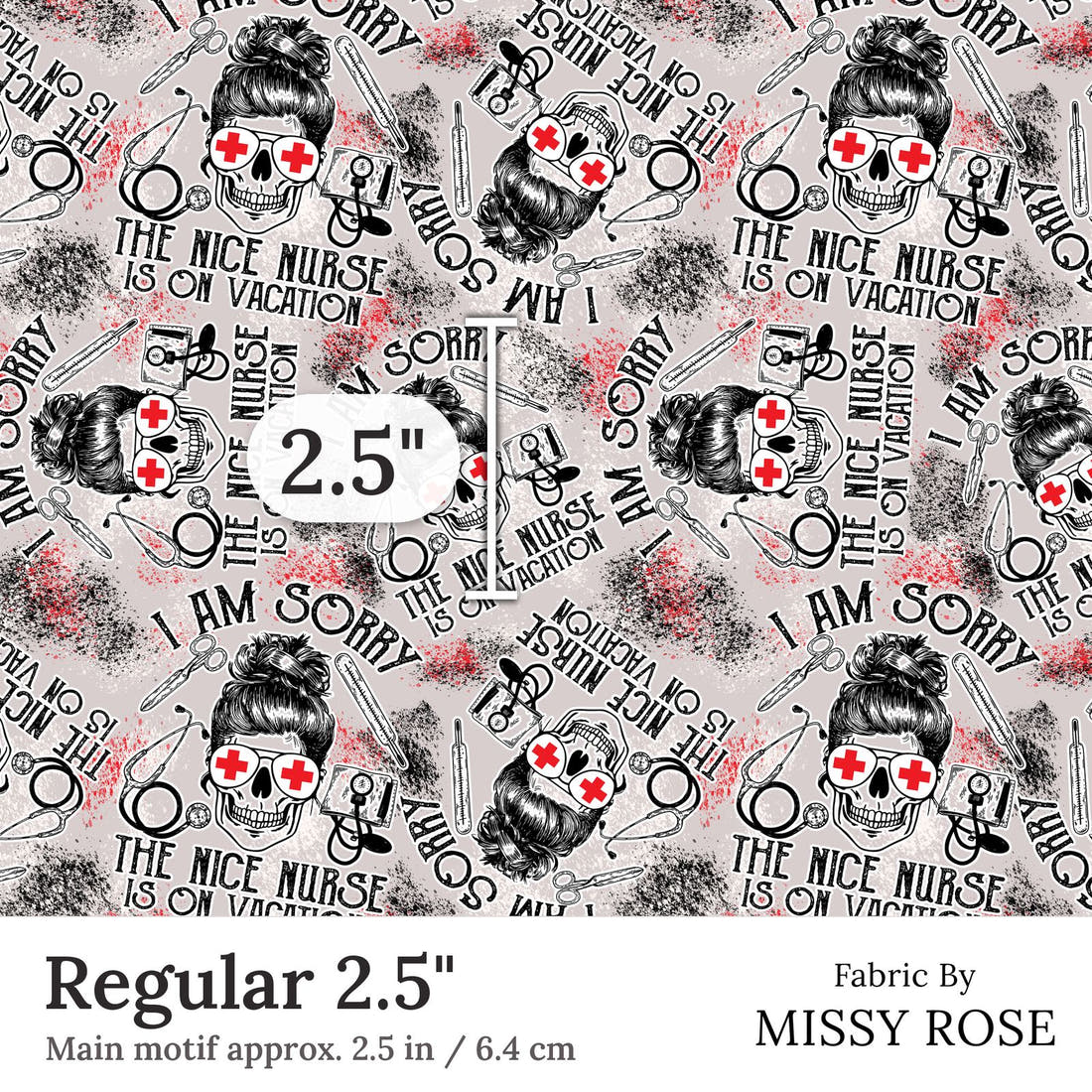 Design 150 Grey Nurse Fabric Regular 2.5 inch print scale guide | Fabric by Missy Rose
