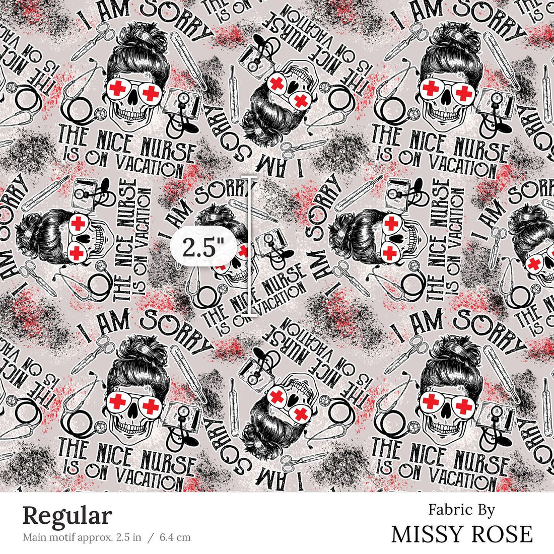 Design 150 Grey Nurse Fabric Regular 2.5 inch print scale guide | Fabric by Missy Rose