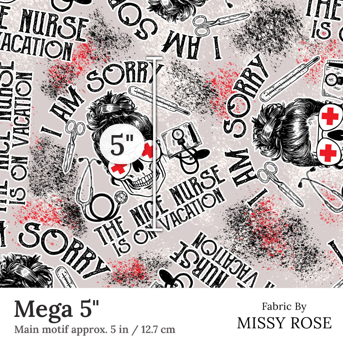 Design 150 Grey Nurse Fabric Mega 5 inch print scale guide | Fabric by Missy Rose