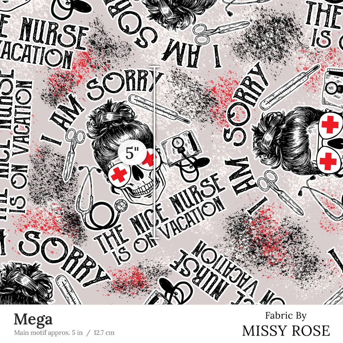 Design 150 Grey Nurse Fabric Mega 5 inch print scale guide | Fabric by Missy Rose