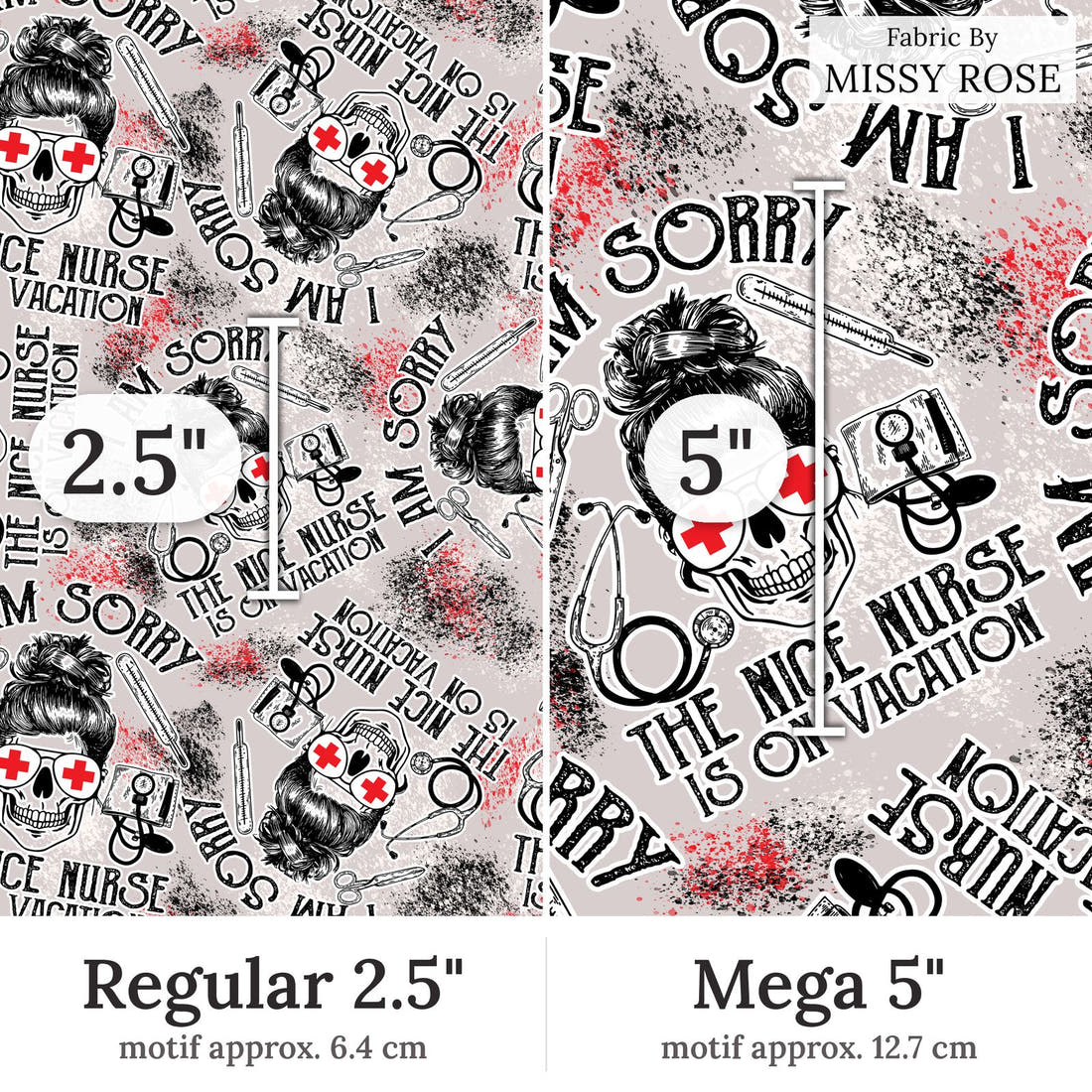 Design 150 Grey Nurse Fabric Regular 2.5 inch vs Mega 5 inch print scale side by side | Fabric by Missy Rose