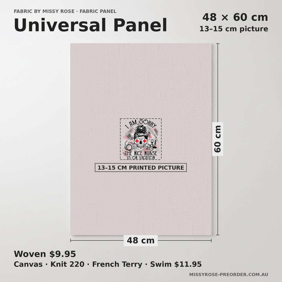 Design 150 Grey Nurse Panel universal panel sizing – 13–15 cm printed picture on 48 × 60 cm fabric | Fabric by Missy Rose