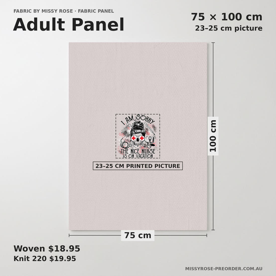 Design 150 Grey Nurse Panel adult panel sizing – 23–25 cm printed picture on 75 × 100 cm fabric | Fabric by Missy Rose