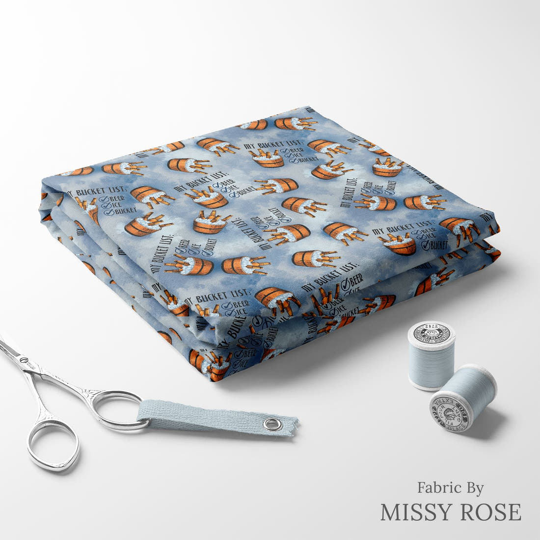 Design 151 Bucket List Fabric folded fabric stack with matching thread – pre-order fabric Australia | Fabric by Missy Rose