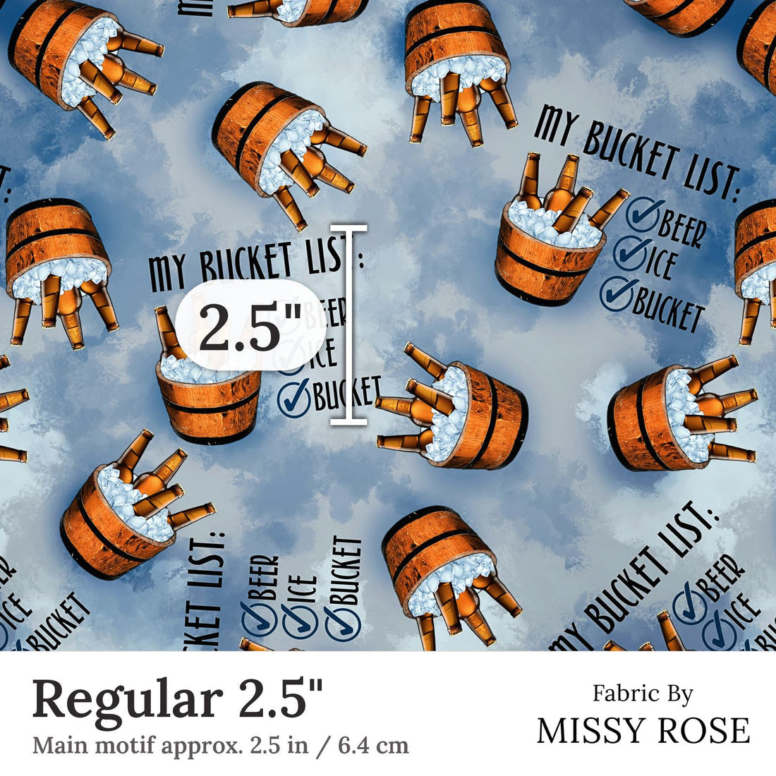 Design 151 Bucket List Fabric Regular 2.5 inch print scale guide | Fabric by Missy Rose