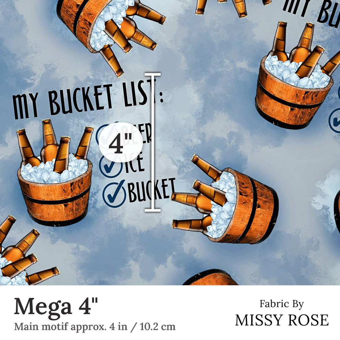 Design 151 Bucket List Fabric Mega 4 inch print scale guide | Fabric by Missy Rose