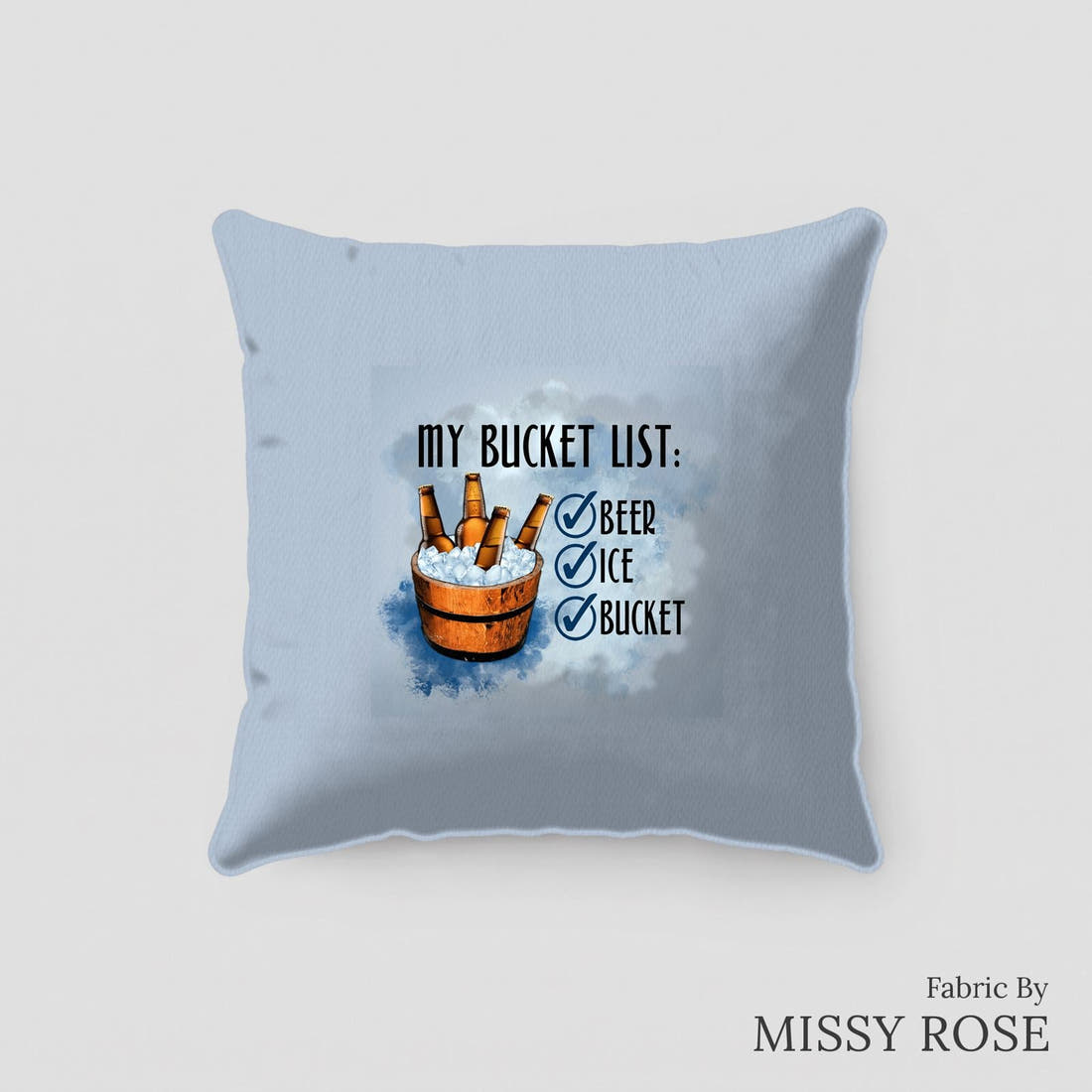 Design 151 Bucket List Panel sewn into a cushion – see how the panel looks made up | Fabric by Missy Rose