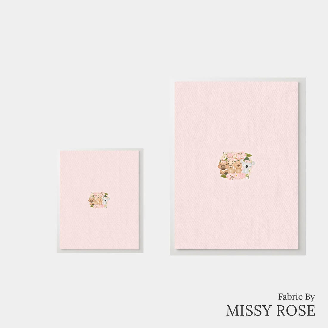 Design 152 Pink Cute Australian Animals Panel – universal and adult panel sizes side by side | Fabric by Missy Rose
