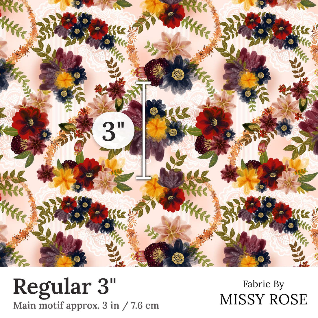 Design 153 Autumn Floral Fabric Regular 3 inch print scale guide | Fabric by Missy Rose