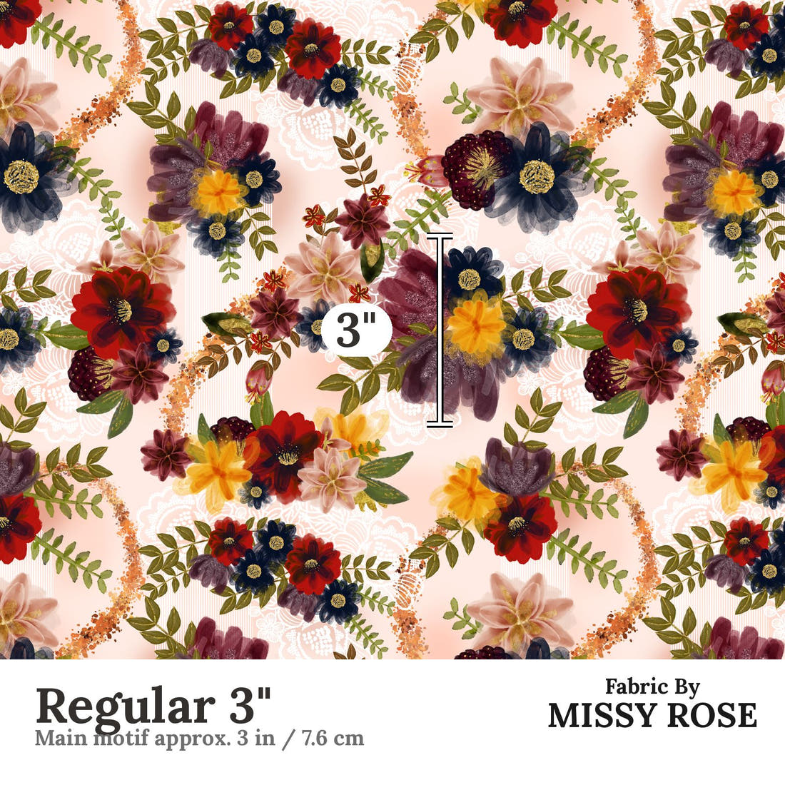 Design 153 Autumn Floral Fabric Regular 3" - print scale | Fabric by Missy Rose