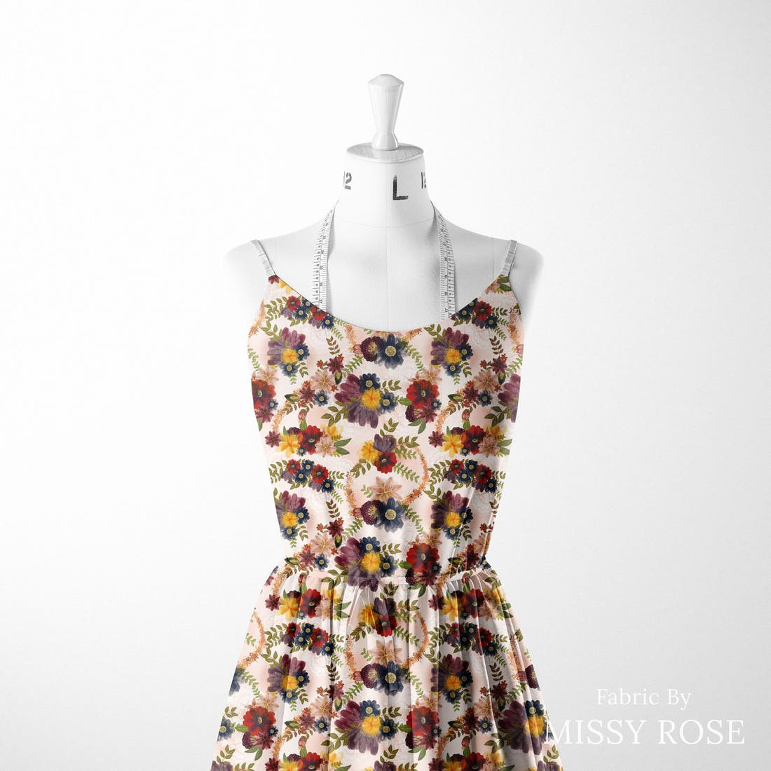 Design 153 Autumn Floral Fabric sewn into a women's dress – see how the print looks made up | Fabric by Missy Rose