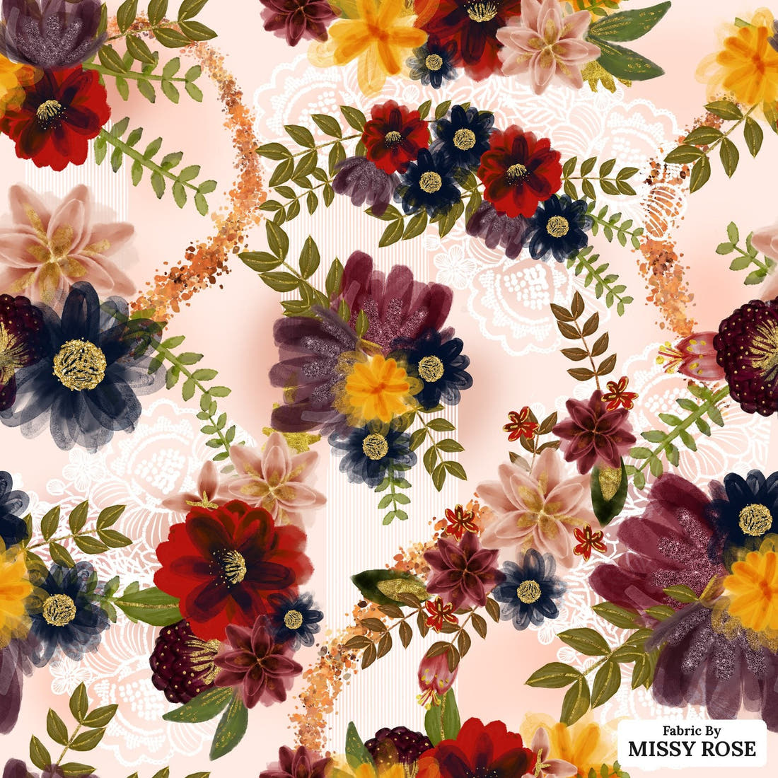 Design 153 Autumn Floral Fabric - flat view of the print, zoom in for detail | Fabric by Missy Rose