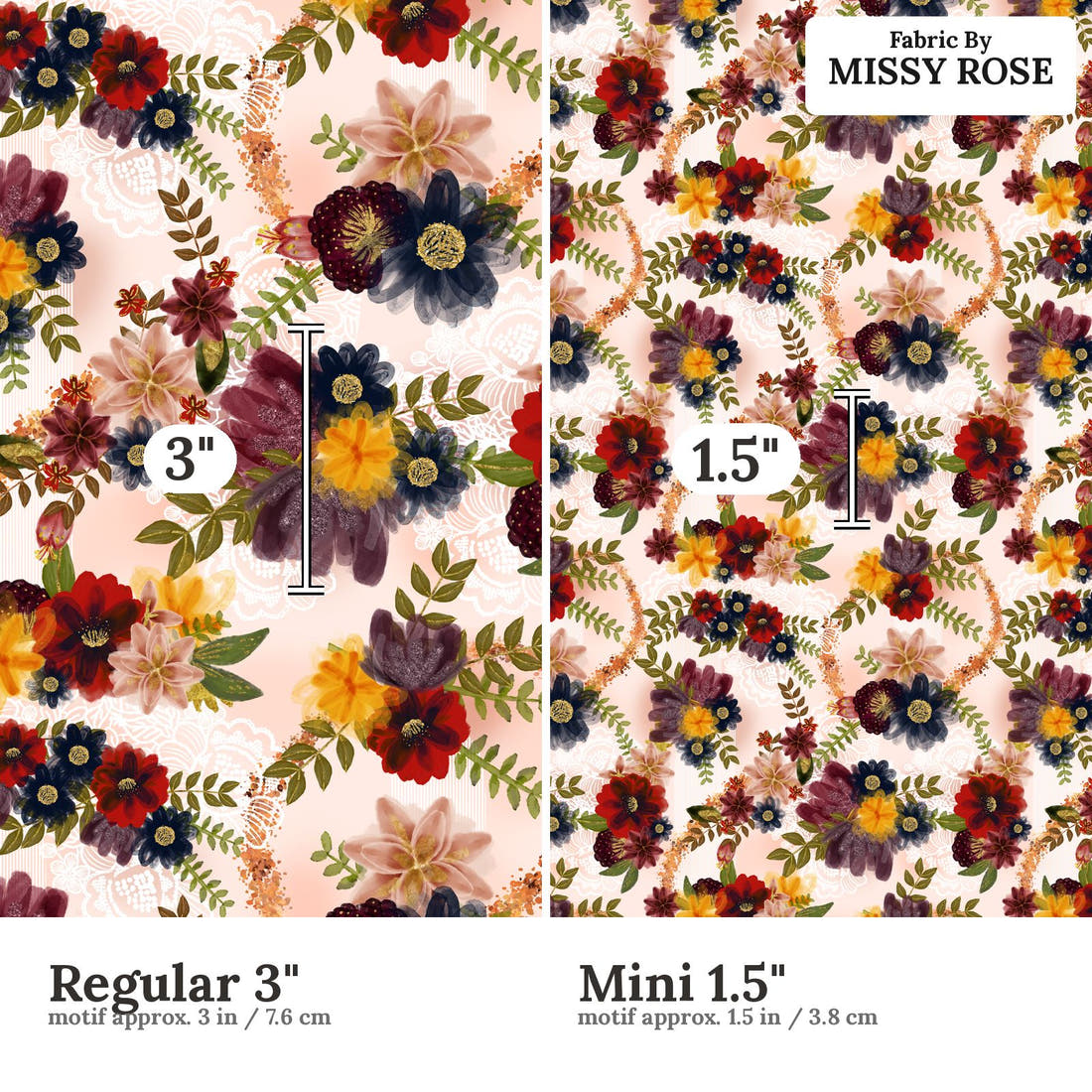 Design 153 Autumn Floral Fabric size comparison - print scale | Fabric by Missy Rose