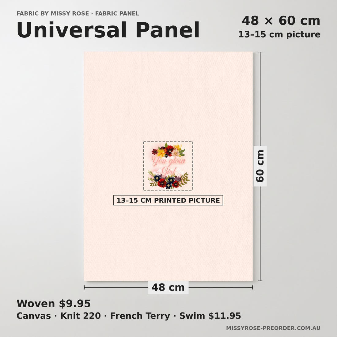 Design 153 Autumn Floral Panel universal panel sizing – 13–15 cm printed picture on 48 × 60 cm fabric | Fabric by Missy Rose