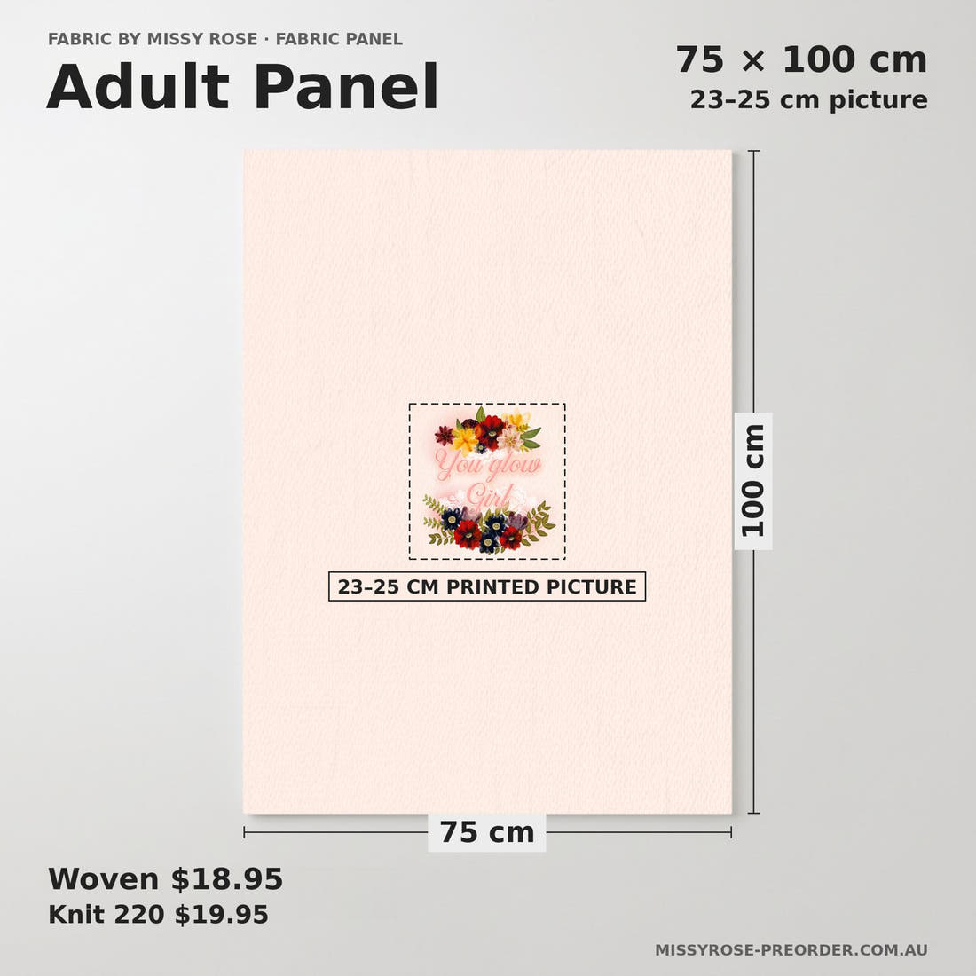 Design 153 Autumn Floral Panel adult panel sizing – 23–25 cm printed picture on 75 × 100 cm fabric | Fabric by Missy Rose