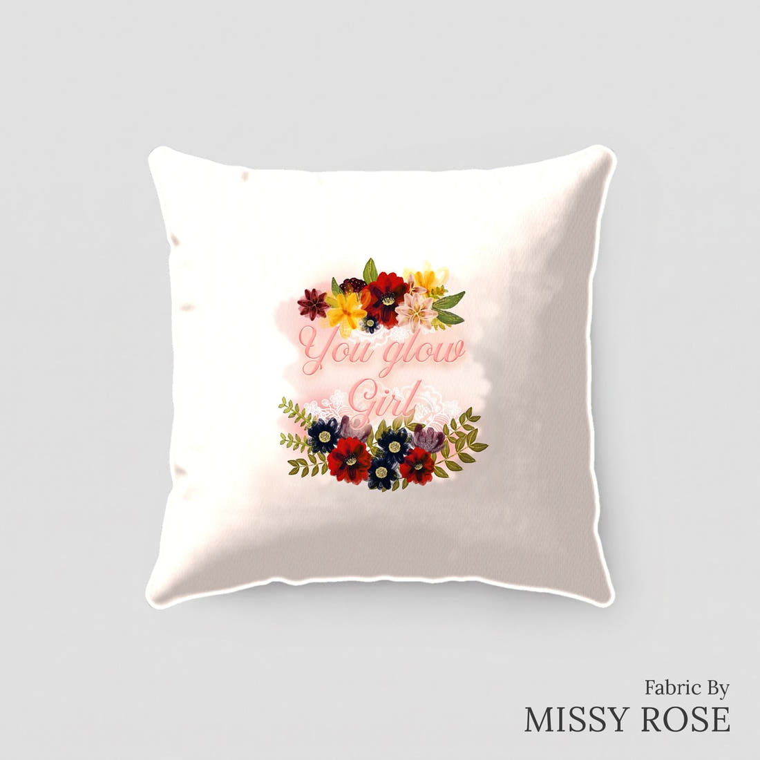 Design 153 Autumn Floral Panel sewn into a cushion – see how the panel looks made up | Fabric by Missy Rose