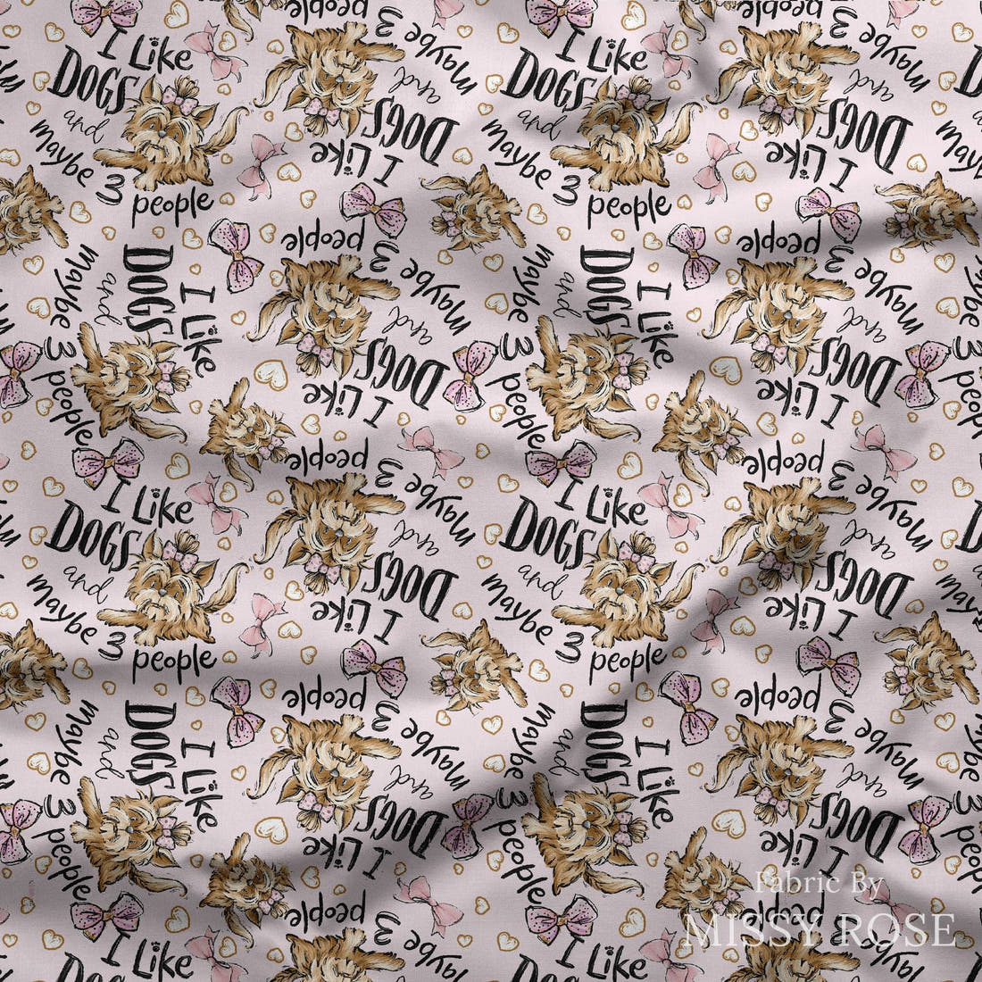 Design 154 Pink Dogs Fabric draped fabric mockup – custom printed fabric by the metre | Fabric by Missy Rose