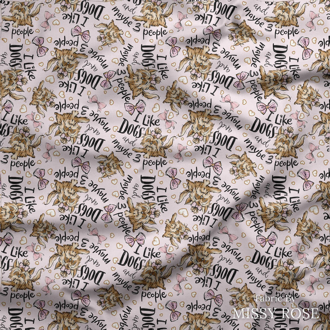 Design 154 Pink Dogs Fabric draped fabric mockup – custom printed fabric by the metre | Fabric by Missy Rose