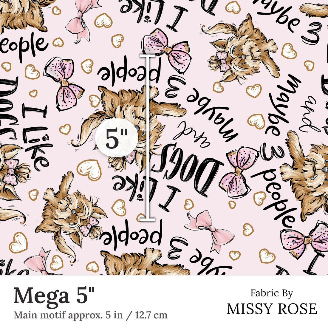 Design 154 Pink Dogs Fabric Mega 5 inch print scale guide | Fabric by Missy Rose