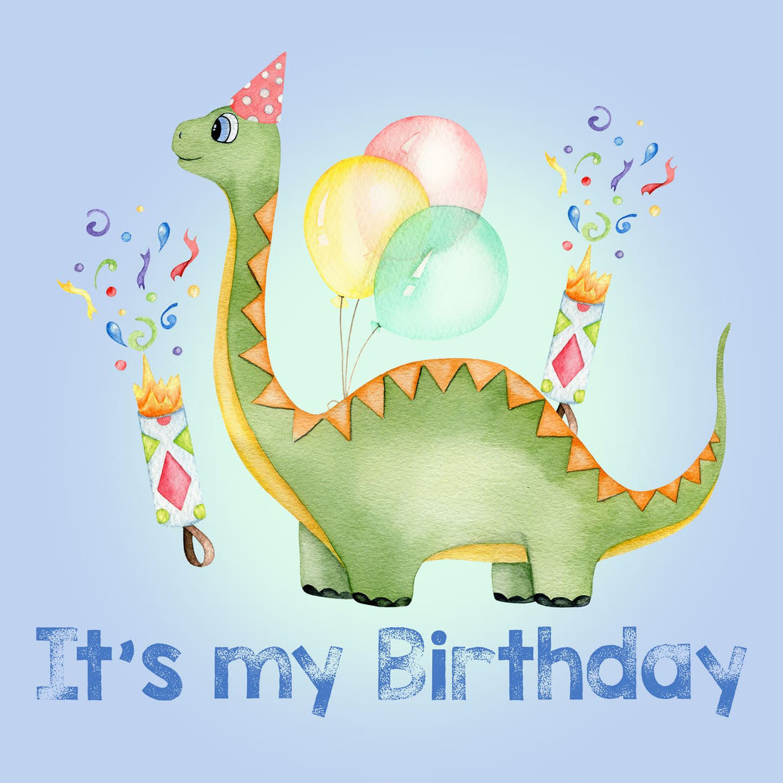 Design 155 Birthday Dinosaur Panel – full artwork close-up of the printed picture | Fabric by Missy Rose