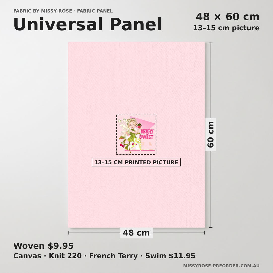 Design 156 Sweet Fairy Panel universal panel sizing – 13–15 cm printed picture on 48 × 60 cm fabric | Fabric by Missy Rose