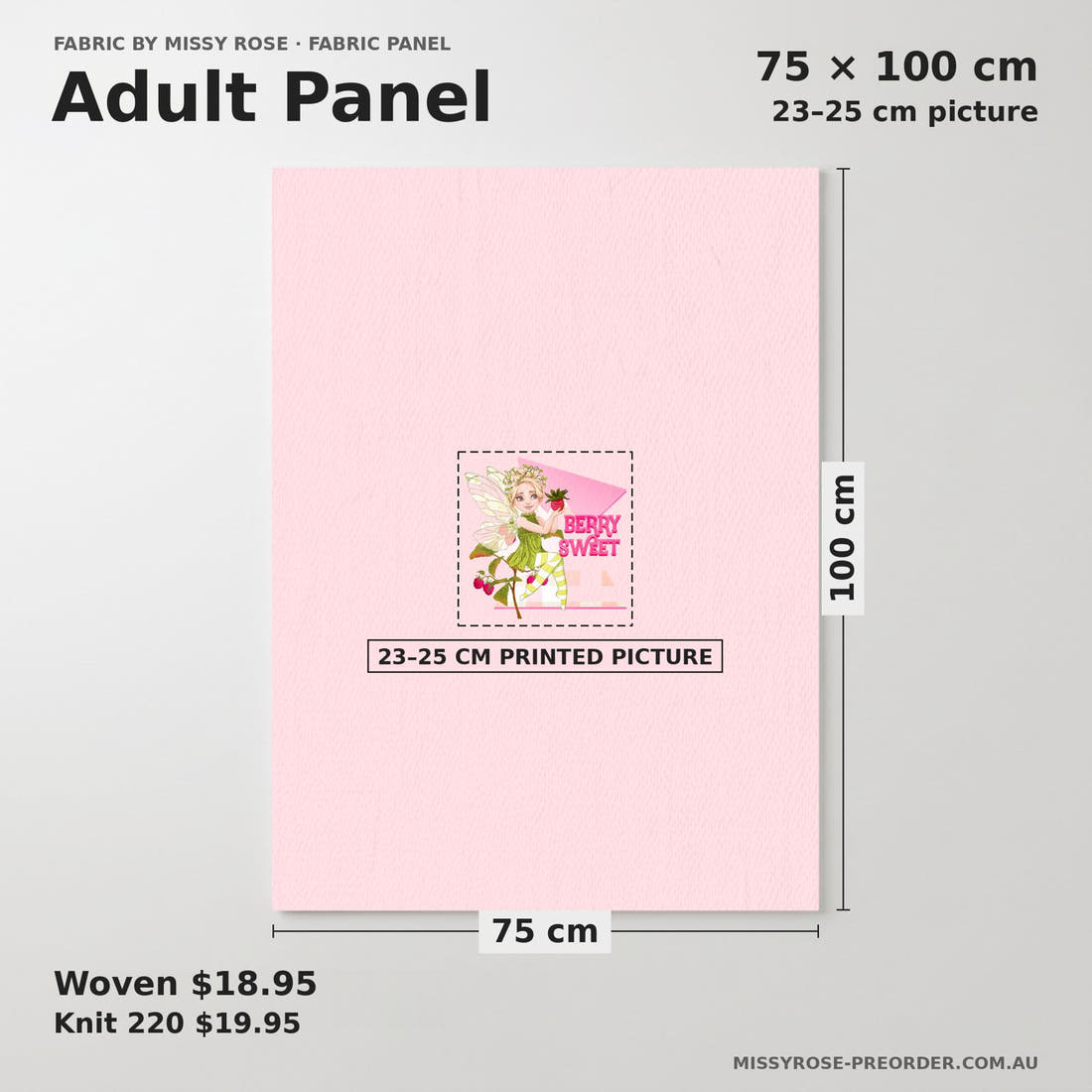 Design 156 Sweet Fairy Panel adult panel sizing – 23–25 cm printed picture on 75 × 100 cm fabric | Fabric by Missy Rose