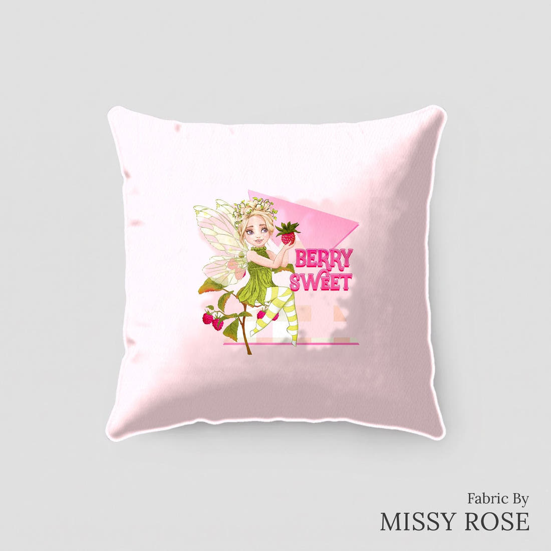 Design 156 Sweet Fairy Panel sewn into a cushion – see how the panel looks made up | Fabric by Missy Rose