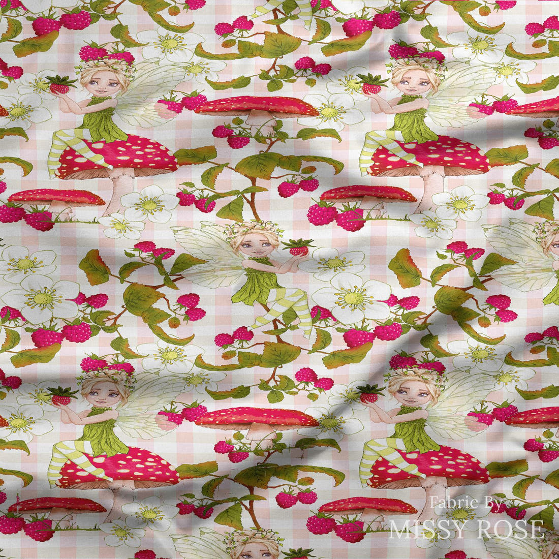 Design 156 Sweet Fairy Fabric draped fabric mockup – custom printed fabric by the metre | Fabric by Missy Rose