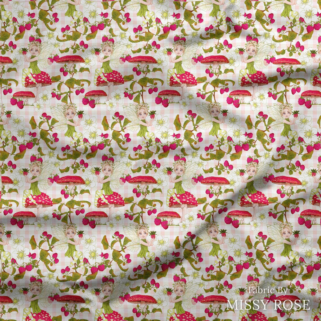 Design 156 Sweet Fairy Fabric draped fabric mockup – custom printed fabric by the metre | Fabric by Missy Rose