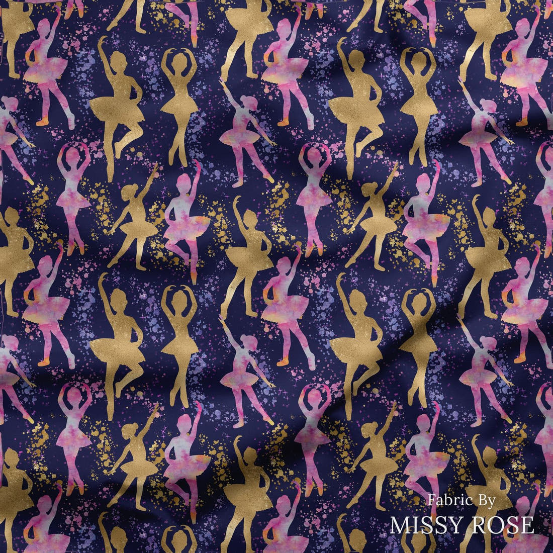 Design 157 Navy Ballerina Fabric draped fabric mockup – custom printed fabric by the metre | Fabric by Missy Rose