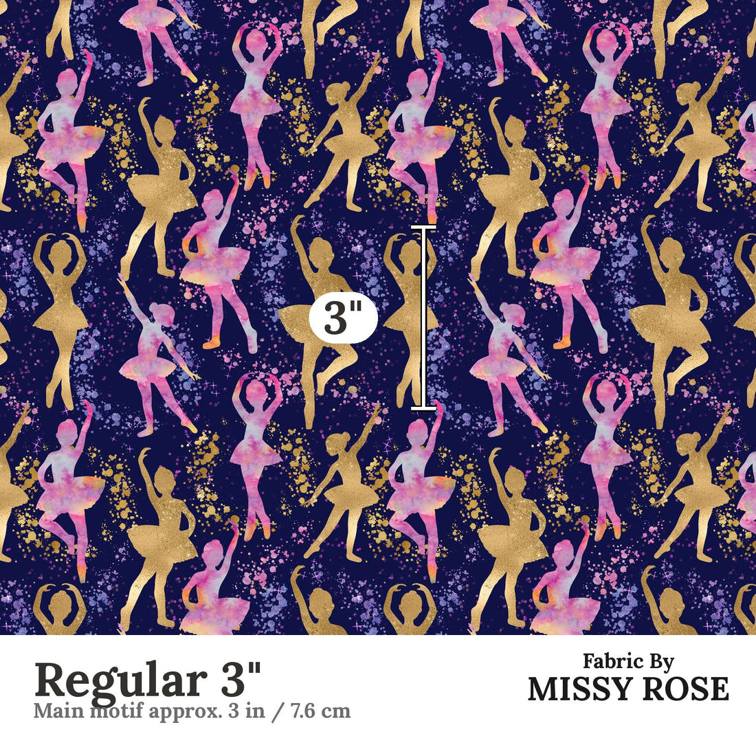 Design 157 Navy Ballerina Fabric Regular 3" - print scale | Fabric by Missy Rose