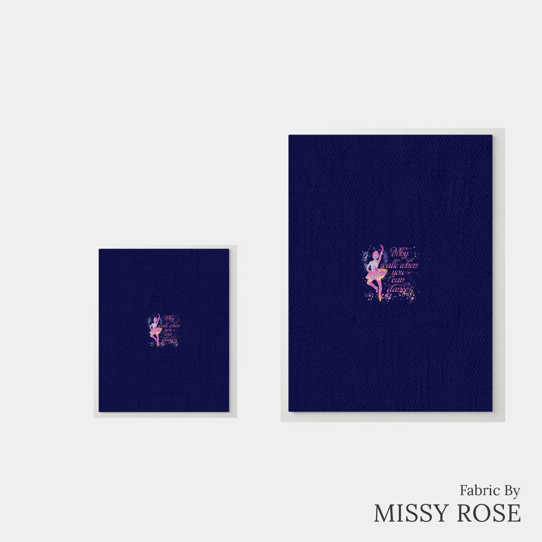 Design 157 Navy Ballerina Panel – universal and adult panel sizes side by side | Fabric by Missy Rose