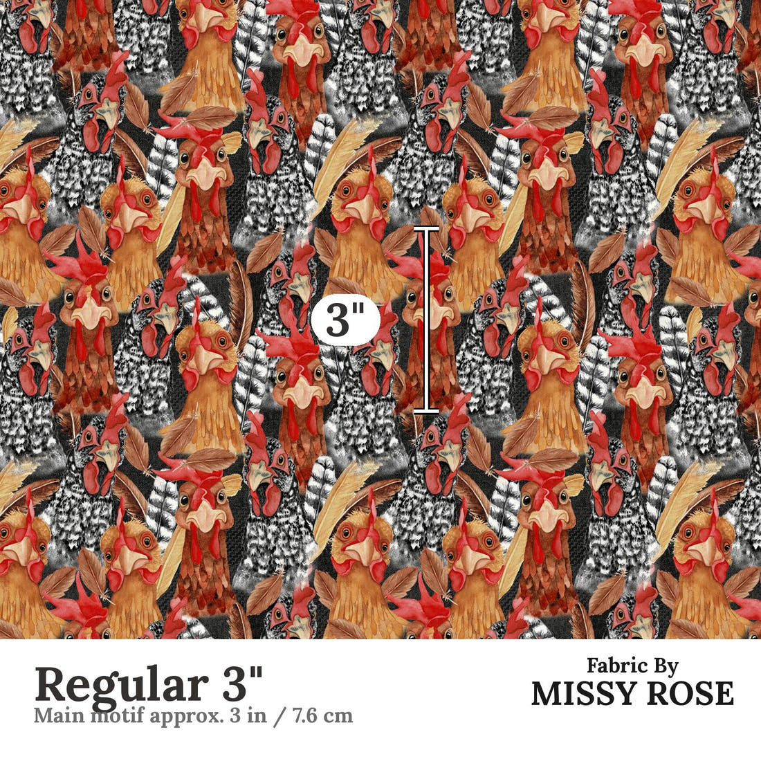 Design 159 Chickens Fabric Regular 3" - print scale | Fabric by Missy Rose