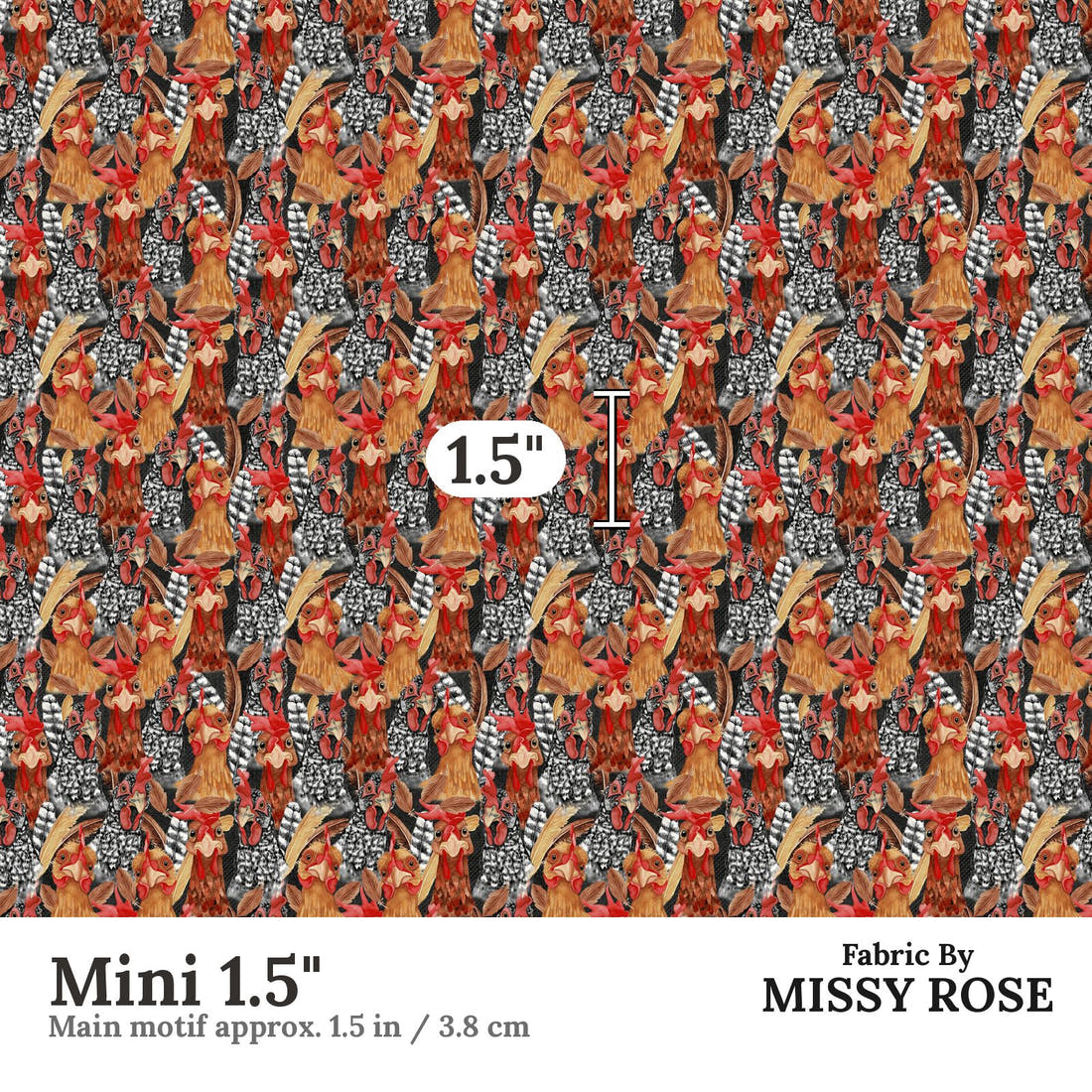 Design 159 Chickens Fabric Mini 1.5" - print scale | Fabric by Missy Rose