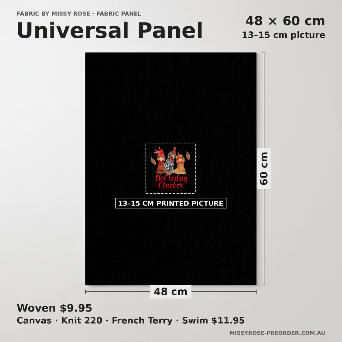 Design 159 Chickens Panel universal panel sizing – 13–15 cm printed picture on 48 × 60 cm fabric | Fabric by Missy Rose